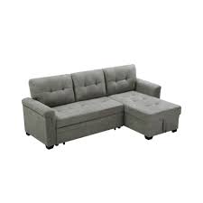Provide ample seating with sectional sofas. 86 Lucca Gray Fabric Reversible Sectional Sleeper Sofa Chaise With Storage Walmart Com Walmart Com