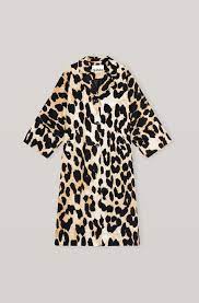 Maxi Leopard Linen Canvas Coat Ganni
