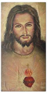 Sacred Heart of Jesus Number Two Beach Towel by Rebecca Mike