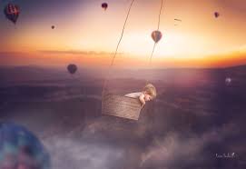 Funny 12 year old boy with sausage sandwich in his mouth. Fly Away Little Boy In A Hot Air Balloon Composite Surrealism Photography Conceptual Photography Digital Backdrops