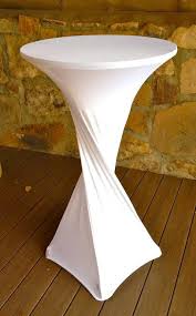Cute Way To Dress Your Table With Spandex Table Covers Cocktail Table Decor Wedding Cocktail Tables White Cocktail Tables