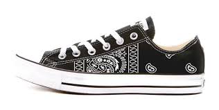 Black And White Low Top Converse Customized Converse Sneakers Unisex Black White Bandana Print Black Converse Low Custom Converse Shoes Sneakers Fashion