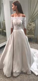 Off Shoulder Half Sleeves Lace Top Satin Skirt Wedding Dresses Berryera Weddingdresse Lace Wedding Dress Vintage Ball Gown Wedding Dress Long Wedding Dresses