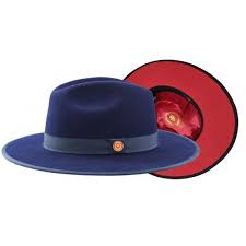 Fedora Capelo Navy Fedora Dress Hat With Red Bottom Red Bottoms Fedora Flat Brim Fedora