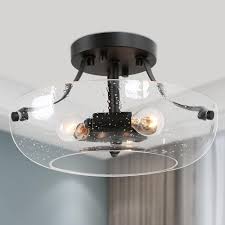 Check our guide how to buy close. Uolfin Foyer Semi Flush Mount Lighting Firefly 3 Light Modern Matte Black Flush Mount Ceiling Light With Open Seedy Glass Shade C77jfjhd23678iz The Home Depot
