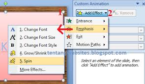 Effects appears in the custom animation list, top to bottom, in the order you apply them. Cara Membuat Efek Berputar Pada Slide Power Point Komputer Dan Blog