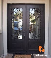 Porteusa Com Wrought Iron Double Door By Porte Color Dark Bronze And Clear Glass Wrought Iron Front Door Custom Front Doors Entrance Door Design