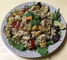 Push chicken to the side, reduce heat to medium, and add peppers and onions. Chicken Couscous Sweet Potato Salad Latasha S Kitchen