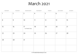 2021 calendar yearly editable template. March 2021 Editable Calendar With Holidays