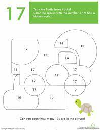 What S Hiding In The Numbers 17 Worksheet Education Com Math Coloring Worksheets Kids Preschool Learning Math Activities Preschool