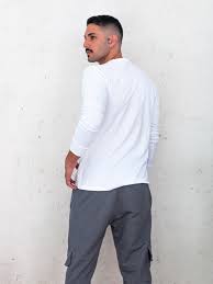 Camiseta Masculina Henley Manga Longa Branca