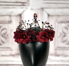 Ruby Red And Black Flower Crown Elven Crown Headpiece Gothic Etsy In 2020 Black Flower Crown Red Flower Crown Red Wedding Theme