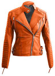 Leather Skin Orange Women Ladies Brando Style Synthetic Leather Jacket Faux Leather Jacket Women Orange Leather Jacket Leather Jackets Women