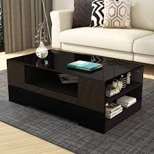 Cane weave look stamped steel pattern make this a statement piece. High Gloss Black Rectangle Coffee Table With With Storage Shelves Modern Tea Table Living Room Furniture Buy Online In China At Desertcart 174470953