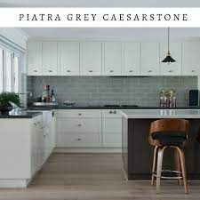 Piatra Grey Caesarstone Quartz Will Remind You Of A Soapstone With Its Gorgeous Custom Kitchen Cabinets New Kitchen Cabinets Kitchen Cabinets Grey And White