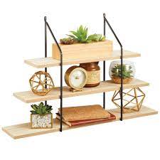 3 Tier Metal Wall Mount Storage Organizer Display Shelf Black Natural Mdesign Display Shelves Wall Decor Storage