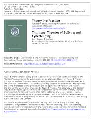 Pdf This Issue Theories Of Bullying And Cyberbullying