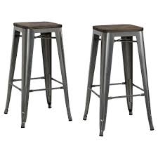White metal dining chairs with wood seat counter. Set Of 2 30 Fusion Metal Backless Barstools With Wood Seat Gun Metal Dorel Home Products Target
