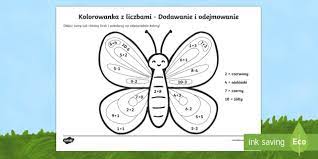 Dodawanie i odejmowanie w zakresie 10 działania mieszane wyszukaj i policz 1 10 dopełnianie do 10. Motyl Kolorowanka Matematyczna