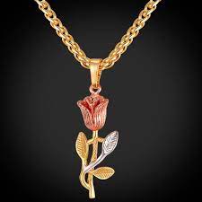 U7 Flash Sale Up To 80 Off Gift For Her Pink Rose Flower Pendant Necklace Three Tone Platinum X2f 18k Gold X2f Rose Gold Plated Jewelry For Women Vale