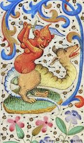 Hbrid Fantastic Woman With Sword Raised In Both Hands To Second Animal Head With Pointed Ears And Protruding To Medieval Art Book Of Hours Medieval Paintings