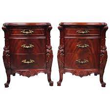 Full of age, character and charm. Pair Antique Flame Mahogany Carved French Swan Style Nightstands Bedside Table At 1stdibs