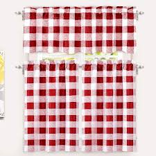 Plaid cafe curtains red white check 58 wide x 42.5 farmhouse country ~ euc. Driftaway Buffalo Checker Plaid 3 Piece Kitchen Curtain Valance And Tiers Set