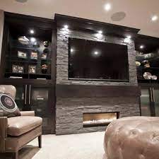 Contemporary Basement Design Ideas Pictures Remodel Decor Basement Living Rooms Basement Design Basement Fireplace