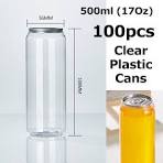Wixkix 500ml Plastic Soda Cans with Lids, 100PCS Transparent ...