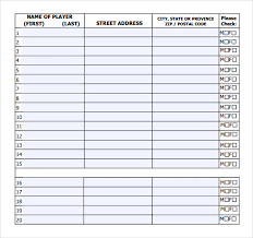 Sample Baseball Roster 6 Documents In Pdf