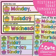 Yesterday Today Tomorrow Days Of The Week Chart Printable Classroom Decor Classroom Themes Yesterday And Today