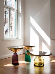 Bell Table By Sebastian Herkner A Metal Tabletop On Tinted Glass Base The Design Plays On Contract W Furniture Side Tables Glass Side Tables Furniture Design