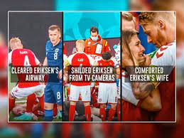 Eriksen's wife sabrina then came down onto the touchline and was consoled by simon kjaer and schmeichel. Yg 7dswrhrt48m