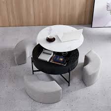 Sofa console table can be used with a tv. Round Lift Top Coffee Table With Storage 3 Ottoman White Black