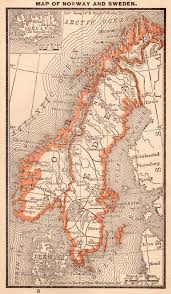 1888 antique norway and sweden map 1888 rare miniature