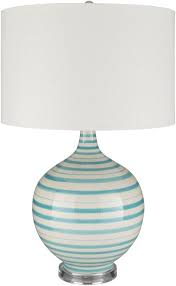 Aqua Striped Tideline Lamp Table Lamp Lamp Ceramic Table Lamps