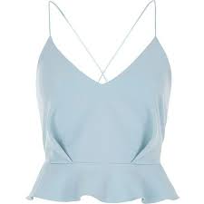 River Island Light Blue Satin Frill Cross Back Crop Top 35 Liked On Polyvore Featuring Tops Blue Blu Blue Crop Tops Crop Top Outfits Light Blue Crop Top