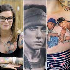 Upper right arm tattoo and middle right arm are considered as eminem's tattoo inside the left forearm in memory of his late best friend and fellow rapper, proof of. British Woman Covered In Eminem Tattoos Breaks Record Guinness World Records