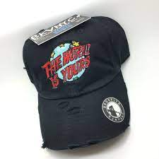 Black Distressed The World Is Yours Dad Cap Hat Dad Caps Caps Hats Hats