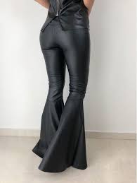 Calça Social Preta Boca De Sino Calca Couro Flare Vaquiria Calca Couro Flare Roupas Quentes Calca
