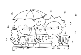 Mom, dad and their cute young daughter(娘) relaxing together at home facing at th. Coloring Book For Kids Smiling Boy Holding An Umbrella Over A Girl Valentines Day 14 February Black And White Cute Cartoon Ha Stock Illustration Illustration Of Girl Colouring 168697235