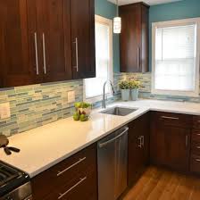 Electric Blue Kitchen Teal Kitchen Walls Backsplash With Dark Cabinets White Quartz Countertop