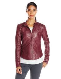 Robot Check Leather Jacket Kenneth Cole New York Coats For Women