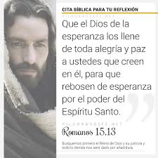 Que el Dios de la esperanza los llene de toda alegría y paz a ustedes que  creen en él, para que rebosen de esperanza por el poder del Espíritu Santo.  (Romanos 15,13)