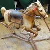 Antique primitive american folk art rocking horse carved wood saddle hair tail. 1