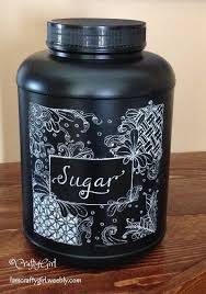 Recycle Protein Powder Plastic Container Drawing With White Gel Pen Reuse Plastic Containers Plastic Container Crafts Plastic Jar Crafts