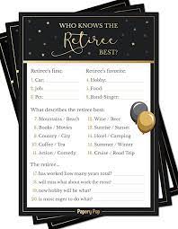 There's a retirement quiz for everyone. Amazon Com Who Knows The Retiree Best Game Cards 50 Pack Retirement Party Games Ideas Activities Supplies Toys Games