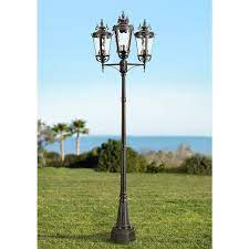 Dusk to dawn sensor outdoor lamp post lights, street light with triple head, waterproof pole lights, matte black light fixtures, lantern lamp, outside lighting for driveway, backyard, patio. Casa Marseille 100 H Black Outdoor 3 Light Post Light 95618 Lamps Plus