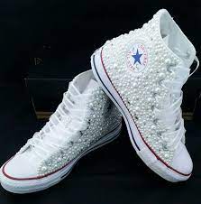 Pearls Bling Bridal Custom Converse Pearls Crystals Wedding Chuck Taylor All Star Converse Hig Wedding Sneakers Converse Wedding Shoes Quinceanera Shoes