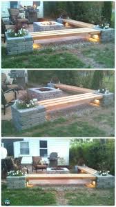 diy propan kamin eckbanke mit landschaftsbeleuchtung und saulen mit p eckbanke kamin la fire pit patio backyard firepit patio fire pit backyard